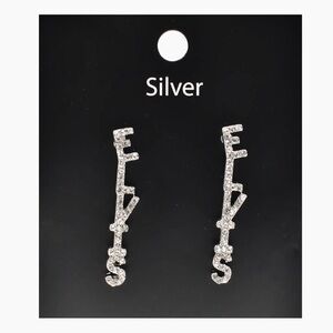 Elvis Presley Silver Crystal rhinestone pierced dangle earrings